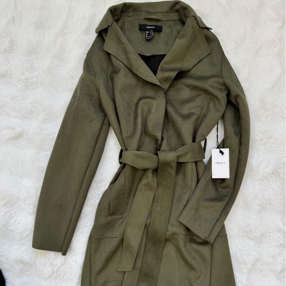 Forever 21 Olive Green Belted Trench Coat